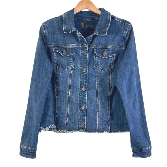 KUT from the Kloth Jill Raw Hem Denim Jean Jacket Blue - Picture 3 of 11